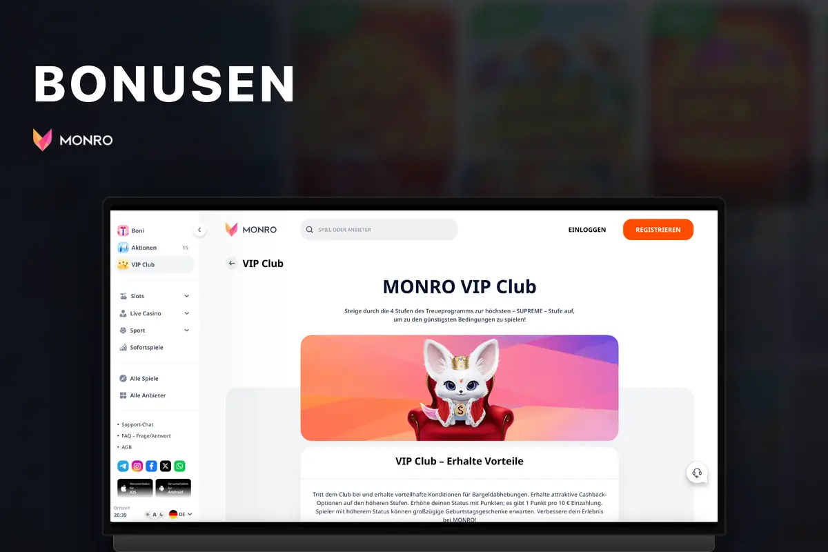 Bonusübersicht bei Monro Casino