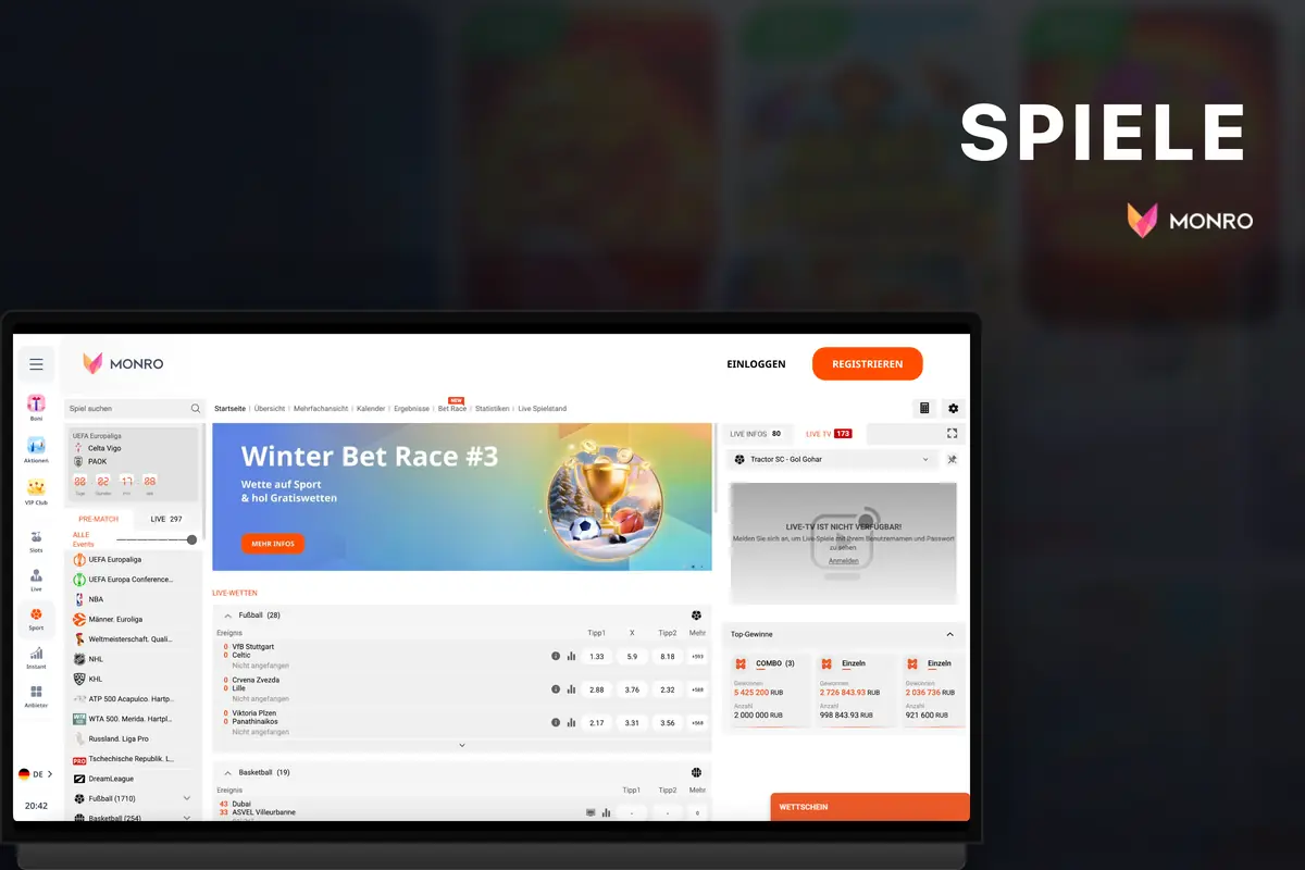 Spieleauswahl bei Monro Casino