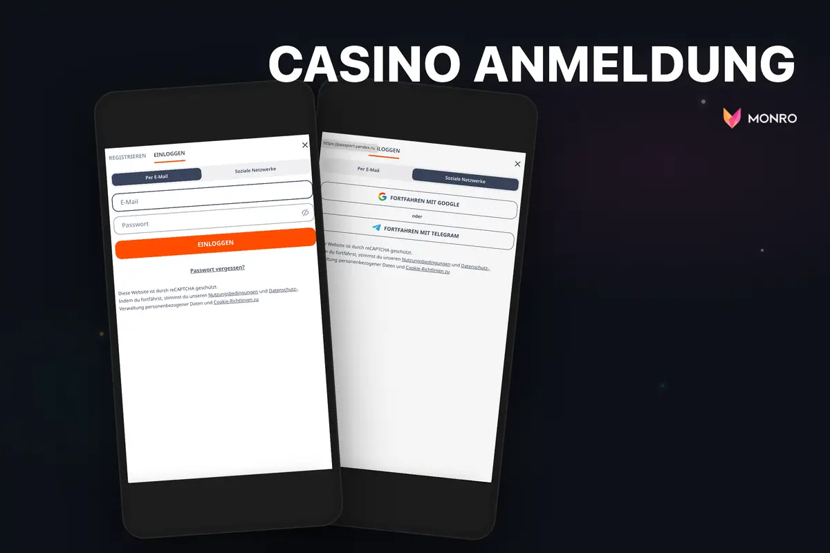 Anmeldebildschirm von Monro Casino